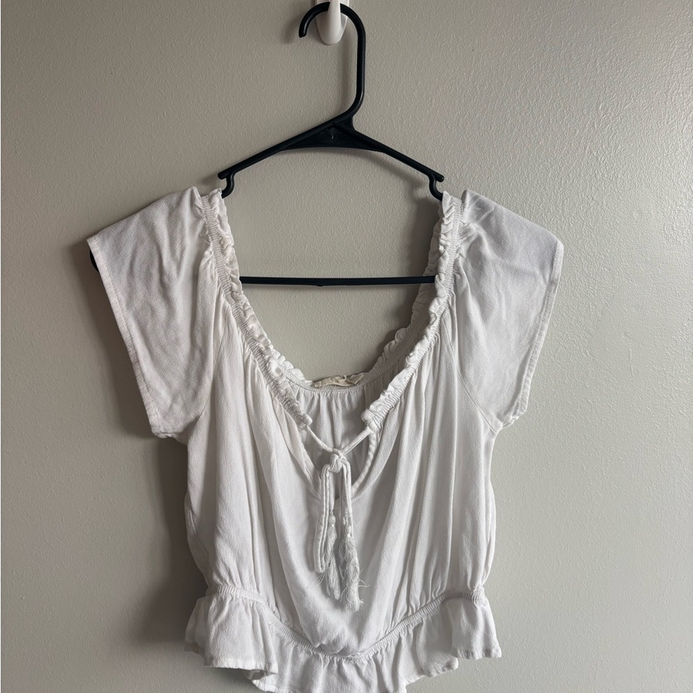 La Hearts White Ruffled Blouse